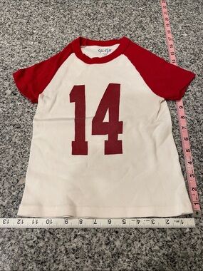 Brandy Melville John Galt Red & White Ribbed '14' Tee